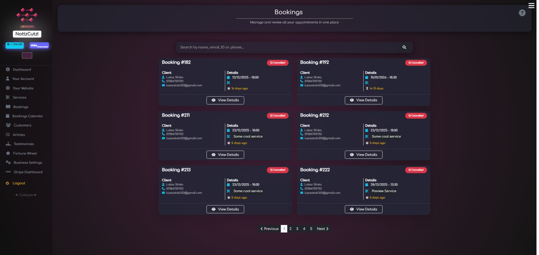 Pagination and Search Added to the Bookings Management Page